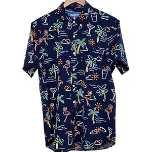Chubbies Mens Medium Neon Flamingo Palm‎ Tree Cocktail Short Sleeve Button Shirt